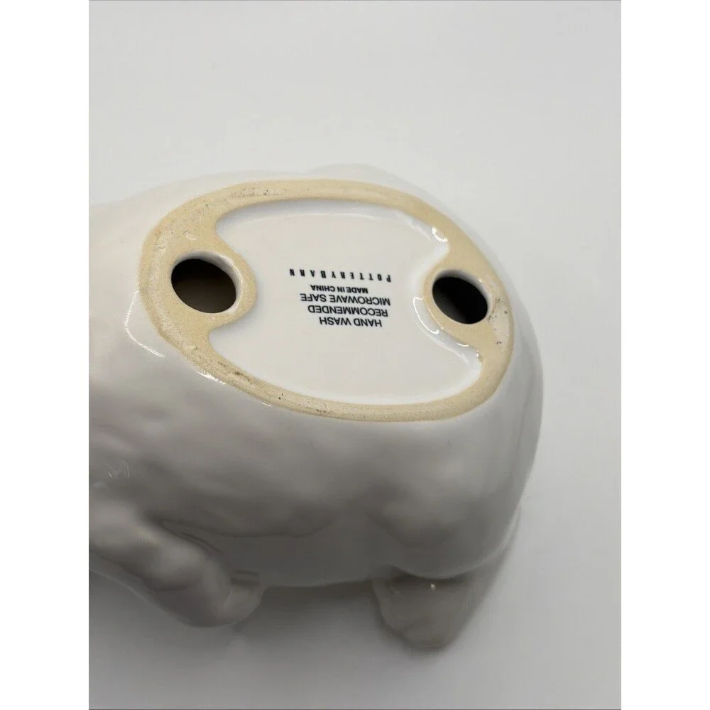 Pottery Barn White Easter Bunny/Rabbit Belly Bowl Porcelain Candy Dish
